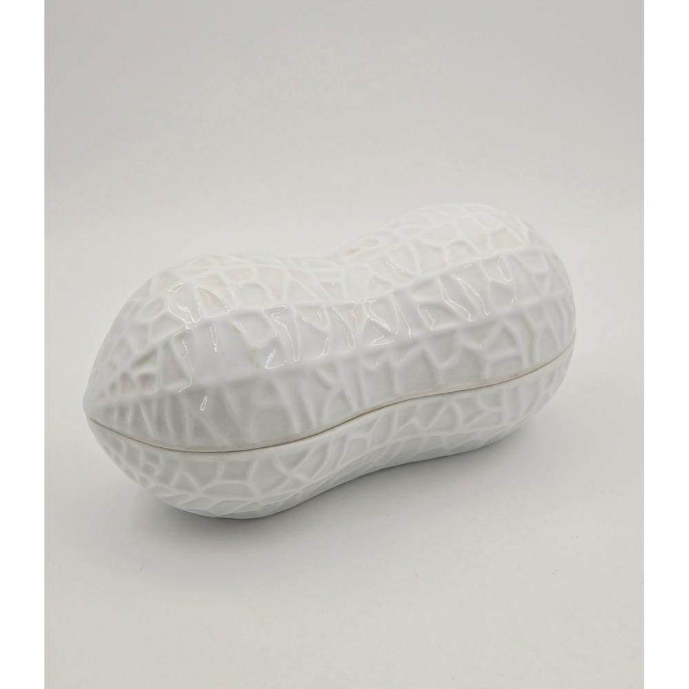 Schmid Design Folio White Ceramic Peanut Lidded Trinket Candy Dish Box 6.5"